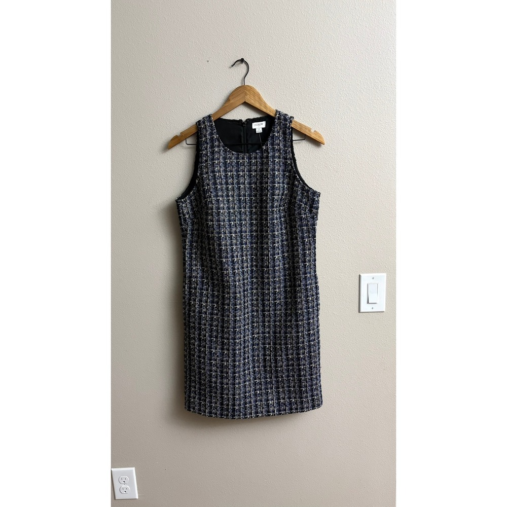 J.Crew Tweed Shift Dress 4 Navy Blue Plaid Sleeveless Career Academia Preppy